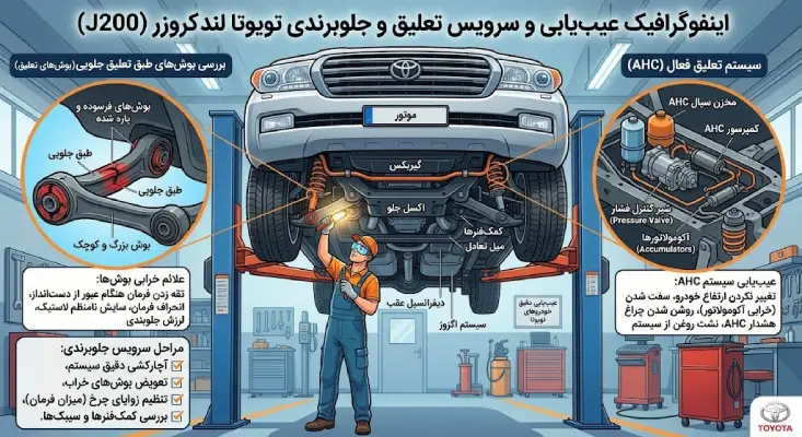 عیب‌یابی و سرویس جلوبرندی و تعلیق تویوتا لندکروزر و راو۴