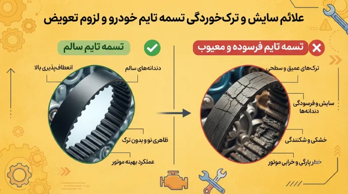 علائم سایش و ترک‌خوردگی تسمه تایم خودرو و لزوم تعویض